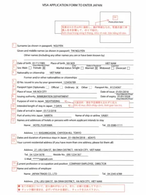 Mẫu tờ khai xin visa Nhật Bản